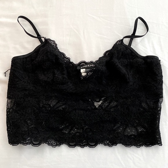 NWT - Bebe Black Lace Lingerie Style Crop Top - Size M - Picture 1 of 3